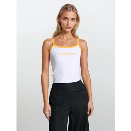 Sinsay Pamučni crop top s natpisom Slike