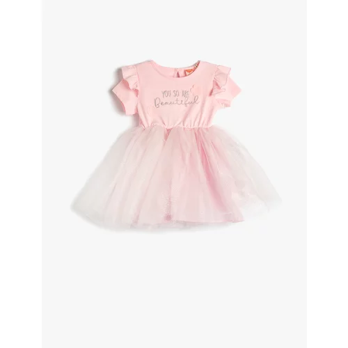 Koton Tutu Dress With Skirt Ruffled Short Sleeve Cotton Embroidered Detailed.