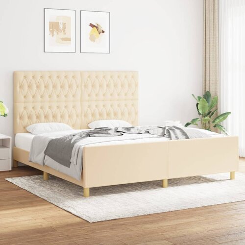The Living Store Posteljni okvir z vzglavjem krem 180x200 cm blago - Posteljni Okvir Z Vzglavjem, (21523118) Slike