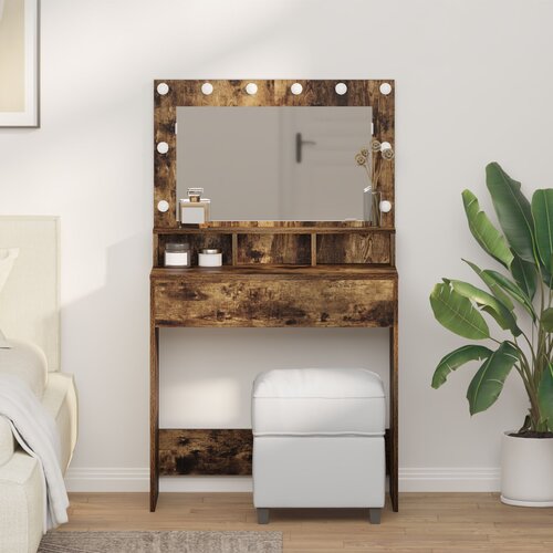 VidaXL prekajeni hrast mdf plo&amp;scaron;ča 79 x 41 x 135 cm ogledalo Slike