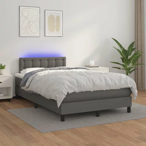  Box spring postelja z vzmetnico LED siva 120x200cm umetno usnje, (20724271)