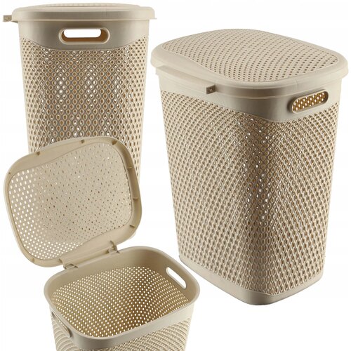 KADAX ko&amp;scaron; za perilo s pokrovom, plastična posoda, 55 l, bež, (5000356690) Slike