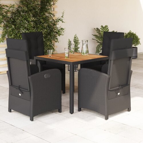  5-dijelni vrtni blagovaonski set s jastucima od poliratana crni Crna Dužina stola 90 cm Cene