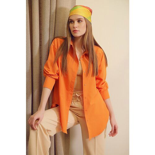 Trend Alaçatı Stili Women's Orange Oversize Long Woven Shirt Slike