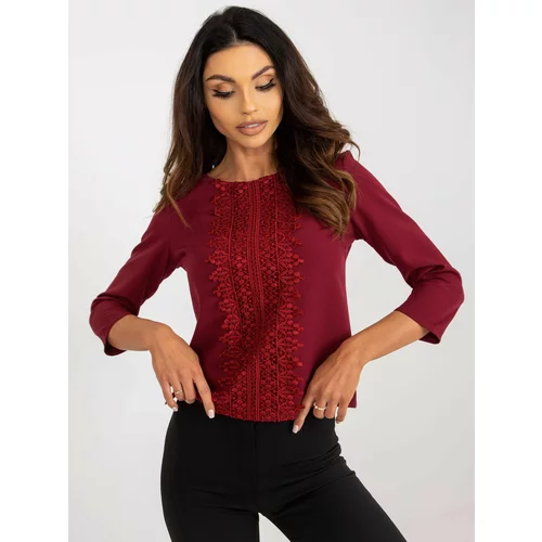 Fashion Hunters Short burgundy formal blouse with 3/4 sleeves