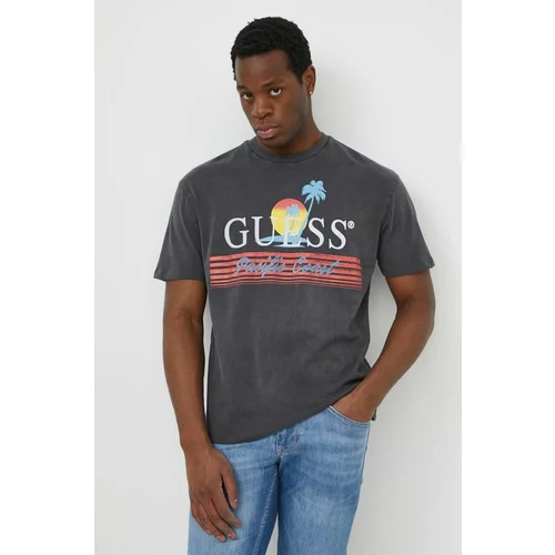 Guess Bombažna kratka majica PACIFIC moška, siva barva, M4GI41 KBZV1