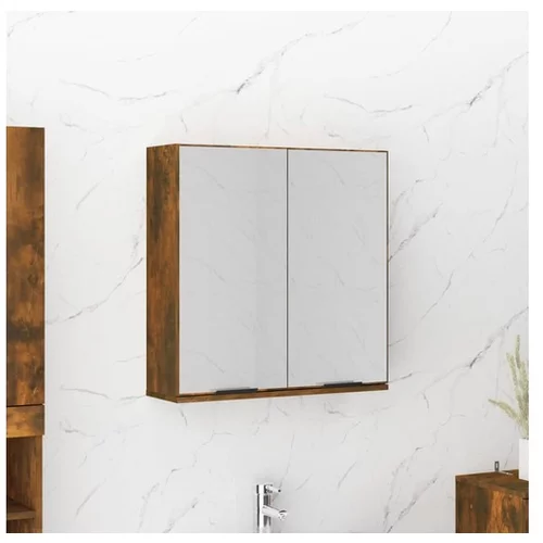 Kopalniška omarica z ogledalom dimljeni hrast 64x20x67 cm