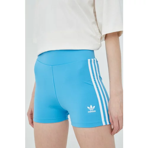 Adidas Kratke hlače Adicolor za žene, boja: tirkizna, s aplikacijom, visoki struk