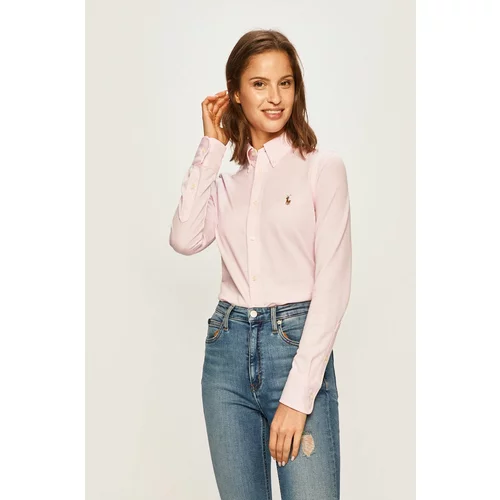 Polo Ralph Lauren Pamučna košulja za žene, boja: ružičasta, slim, s klasičnim ovratnikom