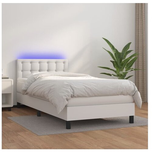  Box spring postelja z vzmetnico LED bela 90x200 cm umetno usnje Cene