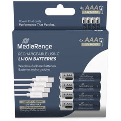 Mediarange Baterije punjive AAA, USB-C Li-Ion 1.5V I 500mAh, 4-Pack, MRBAT160 Slike