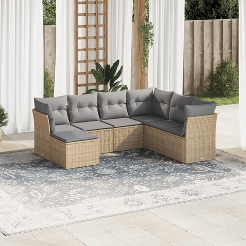vidaXL 7-dijelni set vrtnih sofa od poliratana s jastucima bež Cijene