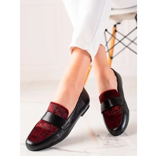 TRENDI BLACK AND BURGUNDY SHOES WITH FUR