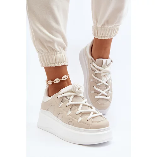 Kesi Women's sneakers with thick lacing beige Vinali