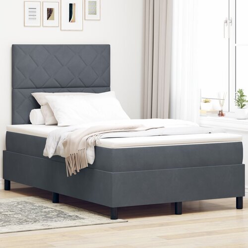 VidaXL Postelja s vzmetnico Temno siva 120x200 cm Žamet Slike