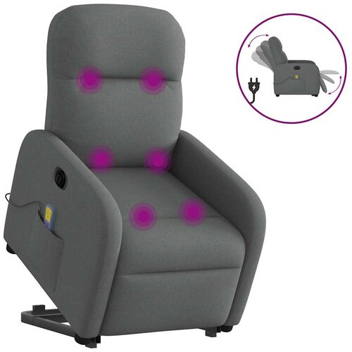 VidaXL Električni masažni naslonjač na podizanje od tkanine tamnosivi Slike
