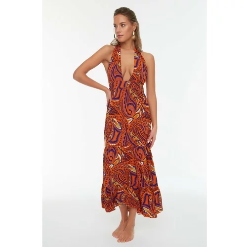 Trendyol Abstract Pattern Back Detailed Beach Dress