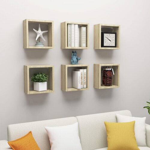 VidaXL Stenske police kockaste 6 kosov sonoma hrast 30x15x30 cm Slike