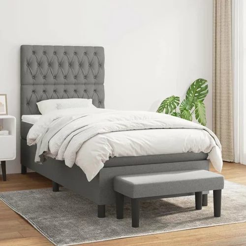  Box spring postelja z vzmetnico temno siva 90x200 cm blago, (20790186)