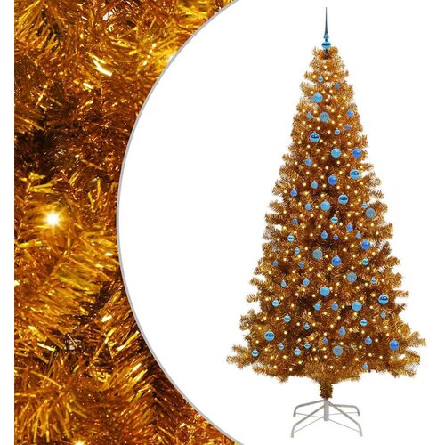 vidaXL Božično drevo med 300 LED z stojalom Zlata 240 cm PET Cene