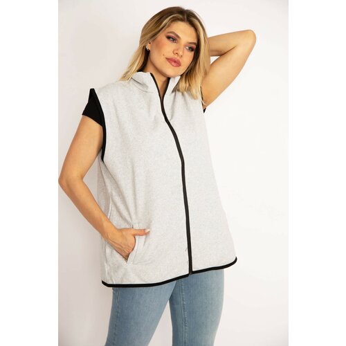 Şans Women's Plus Size Gray Inner Raising Fabric Front Zippered Pocket Vest Cene