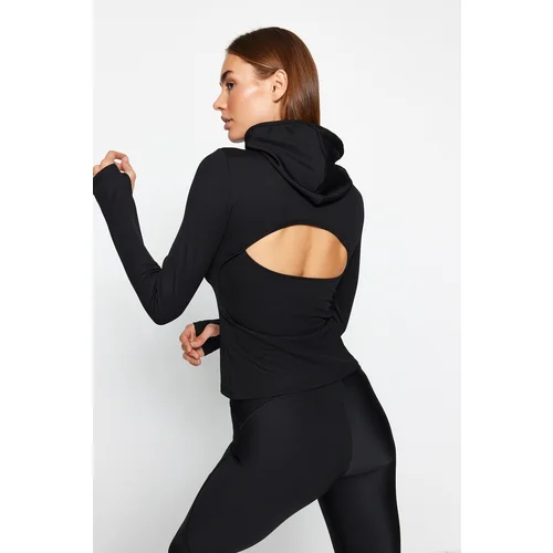 Trendyol Black Ribbed Thumbs and Back with Window/Cut Out Detail Sports Blouse