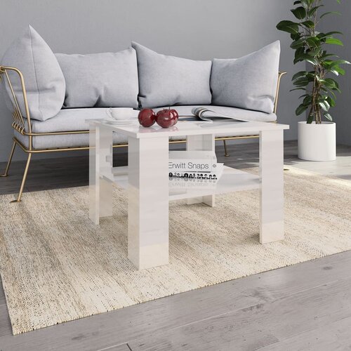 VidaXL Klubska mizica visok sijaj bela 60x60x42 cm iverna plo&amp;scaron;ča Slike