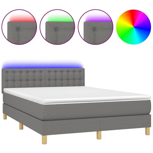  Krevet box spring s madracem LED tamnosivi 140x200 cm tkanina Slike
