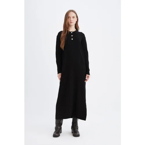 Defacto Regular Fit Polo Neck Basic Plain Maxi Knit Dress