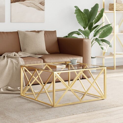 VidaXL Stolić za kavu 80 x 80 x 40 cm od nehrđajućeg čelika i stakla Slike