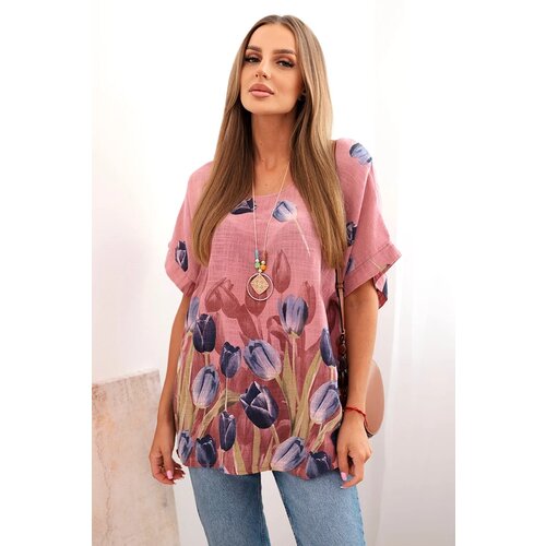 Kesi Włoski Women's cotton shirt with a floral pattern dark pink Cene