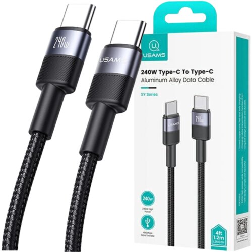 Usams BRIDED KABEL 240W USB-C/USB-C 1.2M ZA POLNJENJE PAMETNIH TELEFONOV, (21980482) Cene