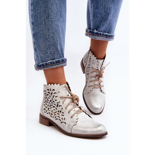Zazoo 2871 Women&amp;#039;s Laced Ankle Boots Silver Slike