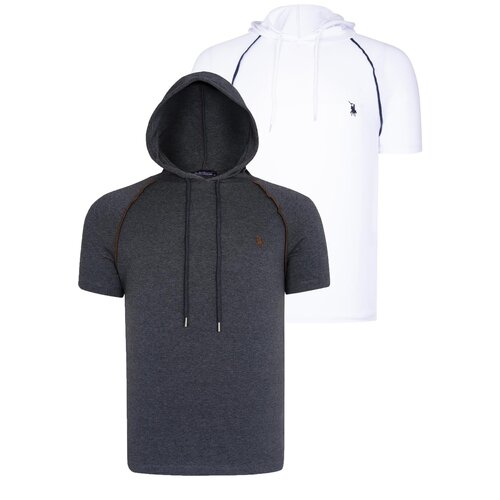 Dewberry DUAL SET T8570 HOODED MEN&amp;#039;S T-SHIRT-WHITE-ANTHRACITE Slike
