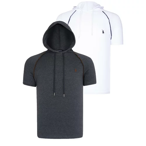 Dewberry DUAL SET T8570 HOODED MEN'S T-SHIRT-WHITE-ANTHRACITE