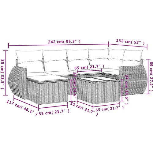 VidaXL 7-dijelni set vrtnih sofa od poliratana s jastucima smeđi Slike