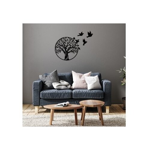 WALLXPERT Zidna dekoracija Tree And Birds, 61x56cm, Crna Cene