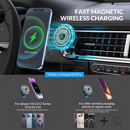  Auto drzac za telefon Magsafe sa bezicnim punjenjem C25 crni Slike