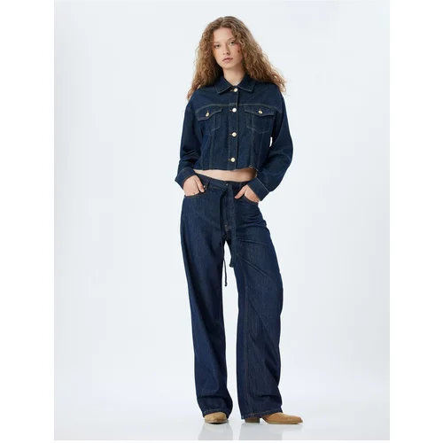 Koton Oversize Jeans with Belt Detail and Pockets - Balloon Fit Jeans