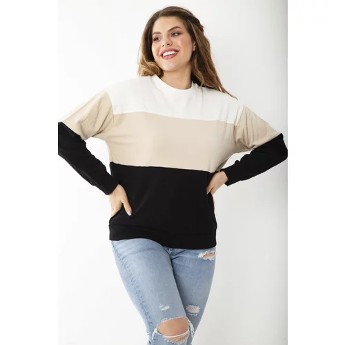 Şans Women's Plus Size Colorful Color Combination Sweatshirt