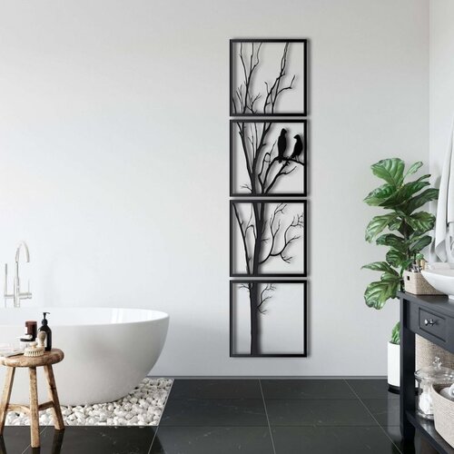 Wallxpert metalni zidni ukras 5235, drvo sa pticama u 4 vertikalno složena panela, 30 x 120 cm, crni Slike