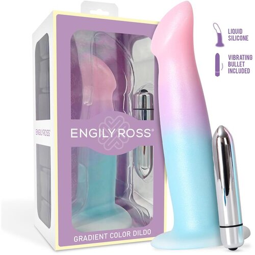 ENGILY ROSS Dildox Vibrating Color Gradient Liquid Silicone Dildo 17cm Blue-Pink Cene
