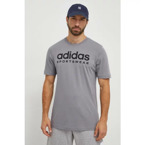 Adidas Bombažna kratka majica moški, siva barva