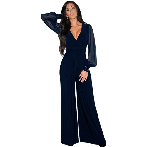 Fenzy Eleganten Kombinezon Z &amp;quot;V&amp;quot; Izrezom Georgina, Temno Modra Slike
