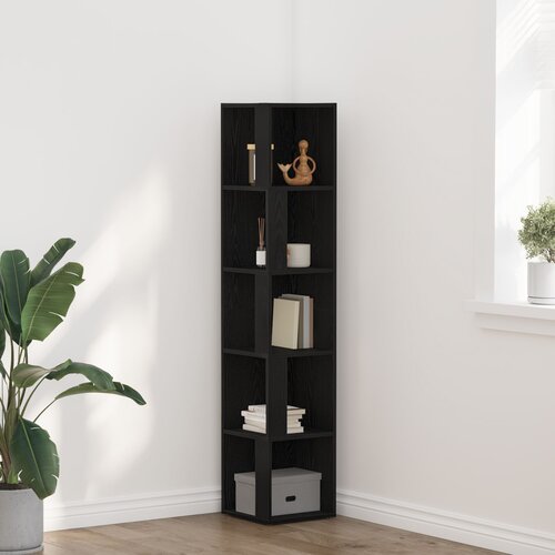 VidaXL Kutna polica Crni hrast Konstruirano drvo 33 x 33 x 164.5 cm Slike
