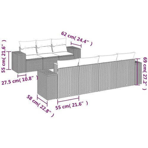 VidaXL 8-dijelni set vrtnih sofa od poliratana s jastucima crni Slike