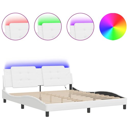 Maison Chic Posteljni okvir - Dvoposteljna postelja - Zakonska postelja z LED lučkami bel 180x200 cm umetno usnje, (21697307) Cene