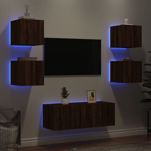  The Living Store Komplet TV omaric LED 6-delni rjavi hrast inženirski les - Stenska TV Enota, (21555305) Slike