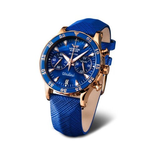 Vostok Europe ženski undine chronograph plavi roze zlatni sportsko elegantni ručni sat sa plavim kožnim kaišem ( vk64/515b670k ) Cene
