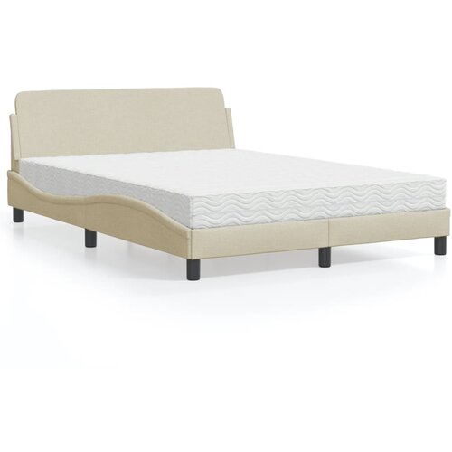 VidaXL Krevet s madracem krem 140x200 cm od tkanine Slike